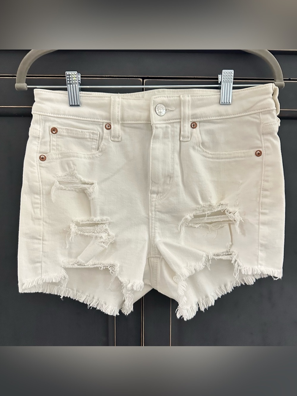 American Eagle Outfitters White Distressed Fray Hem Denim Shorts